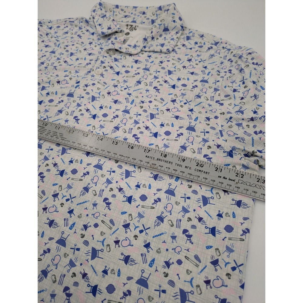 1764 Polo Shirt Men's Large Blue Lightweight Performance, All-Over Print BBQ - Picture 3 of 9